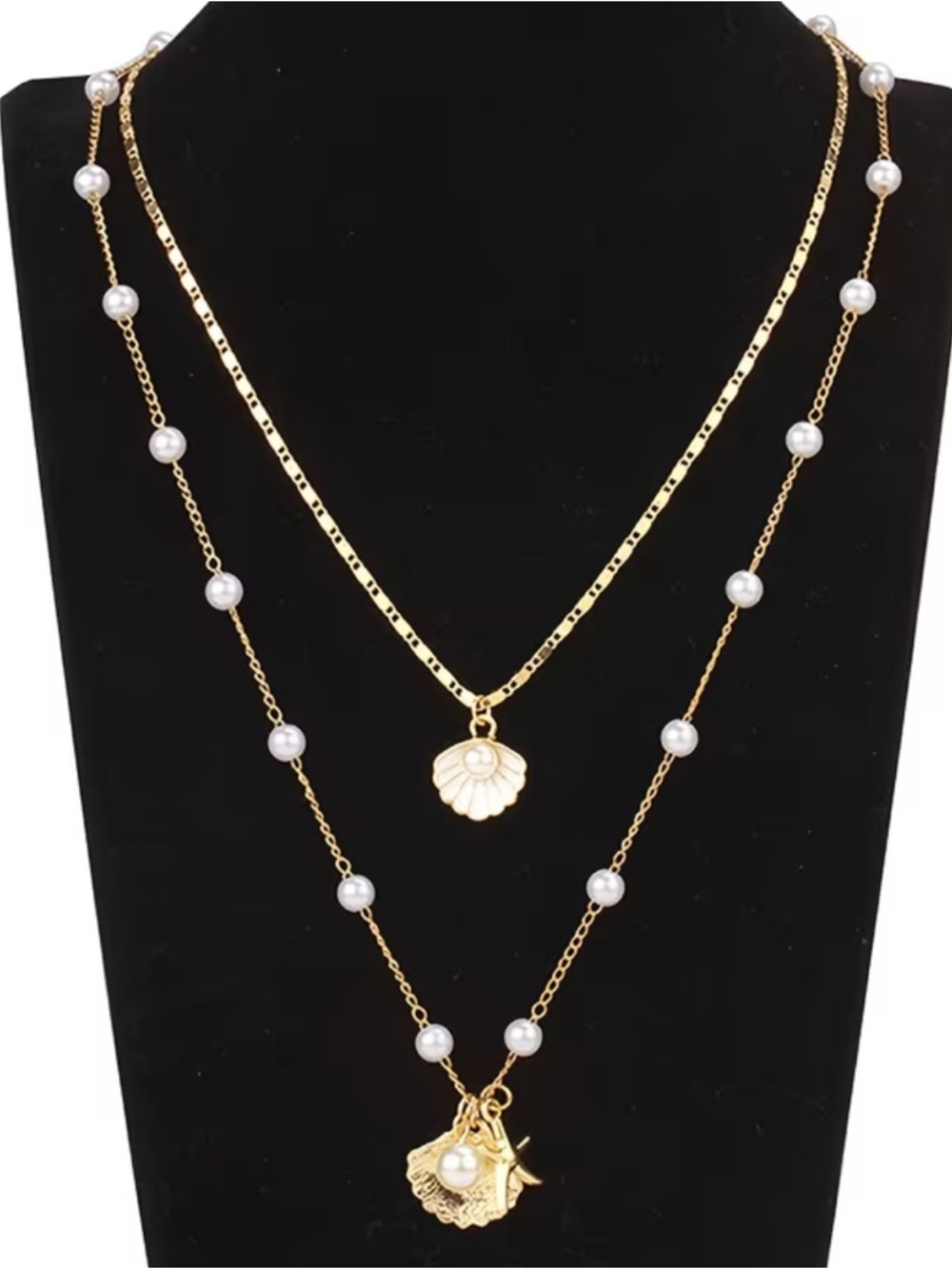 Gold Layered Pearl Shell Pendant Necklace - Women Jewelry
